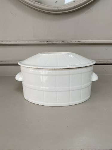 Edwardian White Ironstone Butter Dish with Original Lid