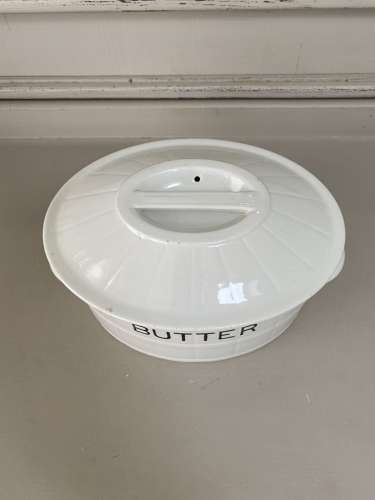 Edwardian White Ironstone Butter Dish with Original Lid