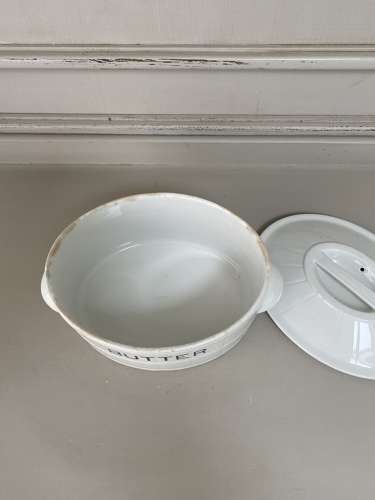 Edwardian White Ironstone Butter Dish with Original Lid