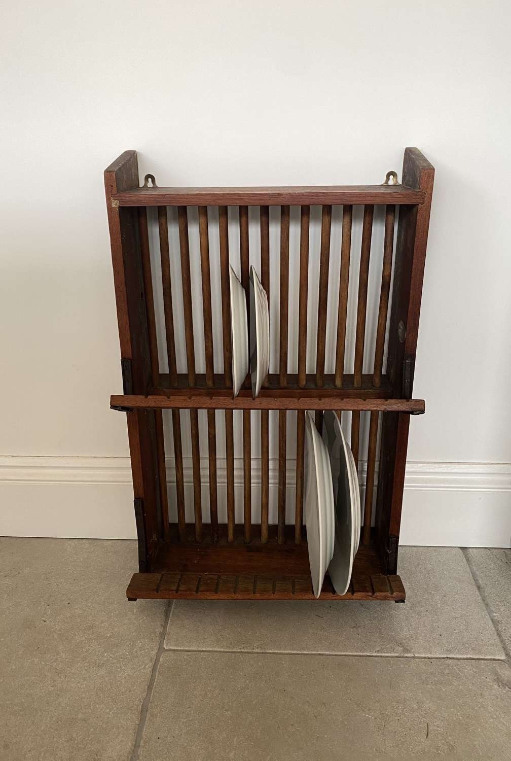 Early 20th Century Staines Wall Hung Plate Rack with Plaque