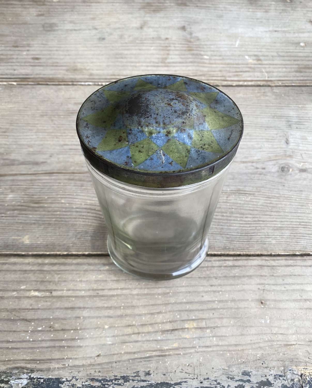 Early 20th Century Glass Jar with Lovely Toleware Lid