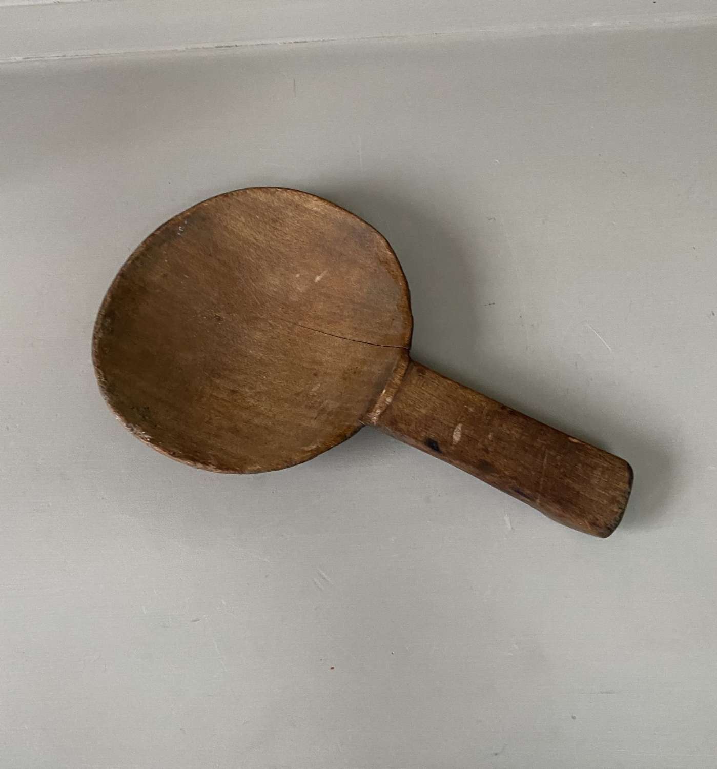 Large Late Victorian Treen Dairy Scoop Skimmer