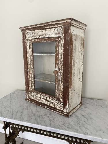 Early 20th Century Glazed Front Wall Cupboard - Original Paint