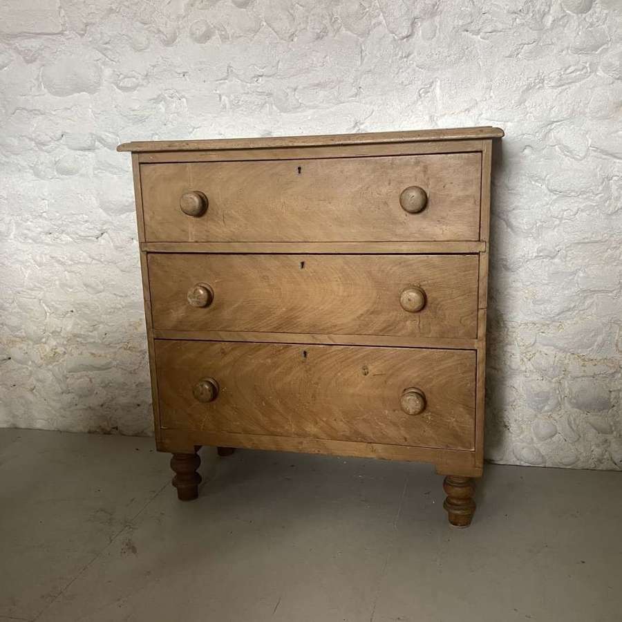Victorian Pine Chest Of Three Drawers - Fantastic Condition Orig Paint