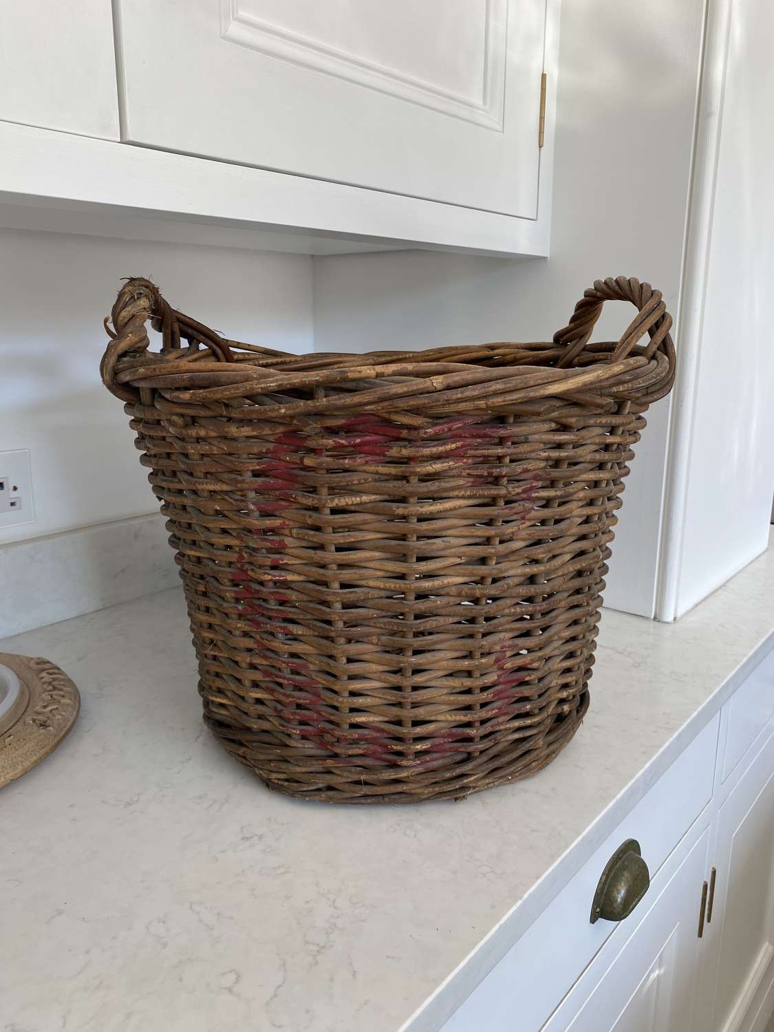 Early 20th Century Basket with Slatted Wooden Base - Initial C