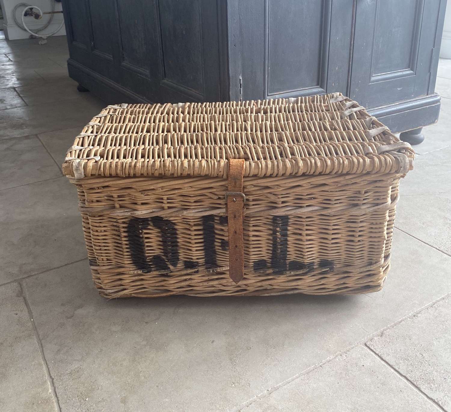 Early 20th Century Leather Bound Laundry Basket - Queens Park Laundry