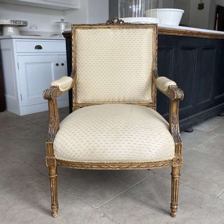 Antique c1920 Giltwood Arm Chair for Re-Upholstery