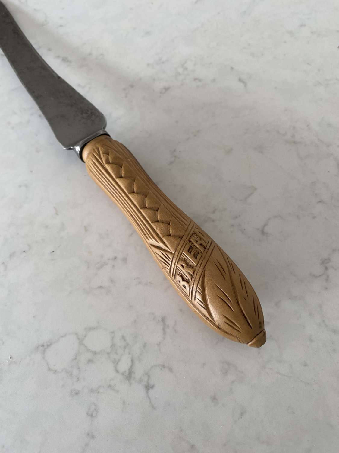Late Victorian Carved Bread Knife - More Unusual Diagonal Carved Bread
