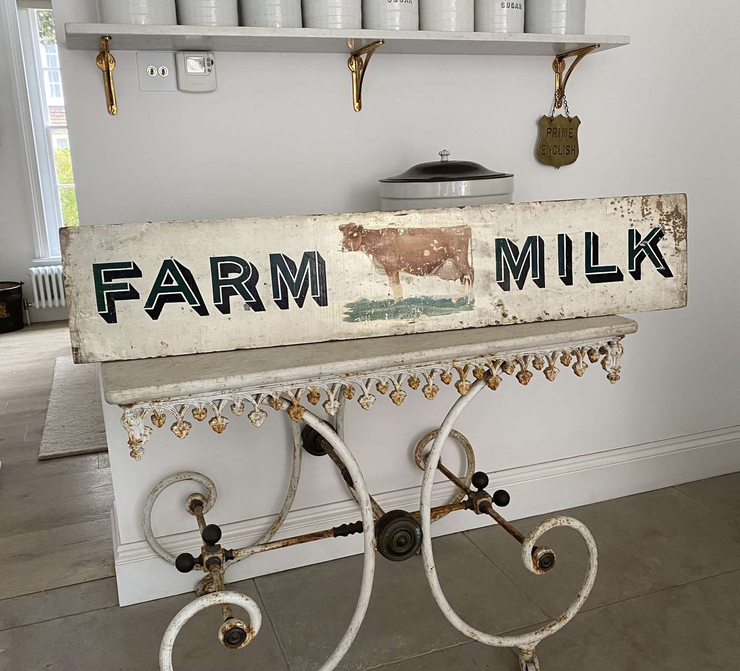 Mid Century Painted Pine Double Sided Dairy Sign - Farm Milk