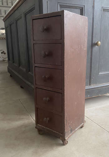 Edwardian Pine Small Flight of Five Drawers in Original Paint