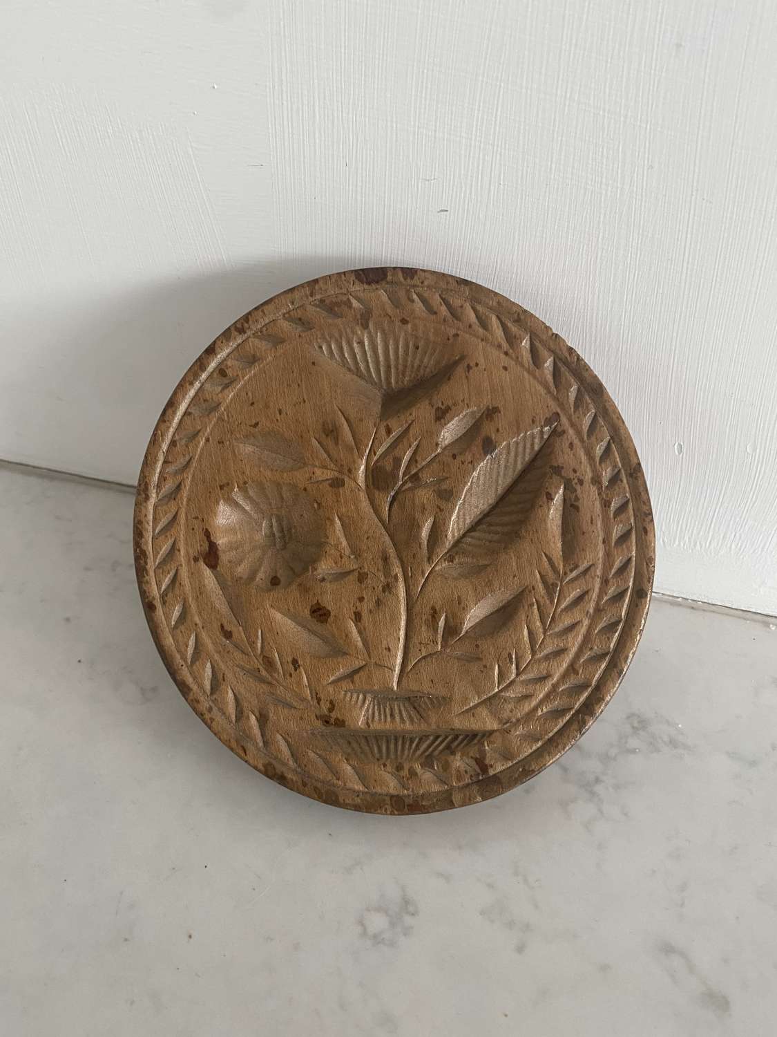 Large Victorian Carved Sycamore Butter Stamp - Floral