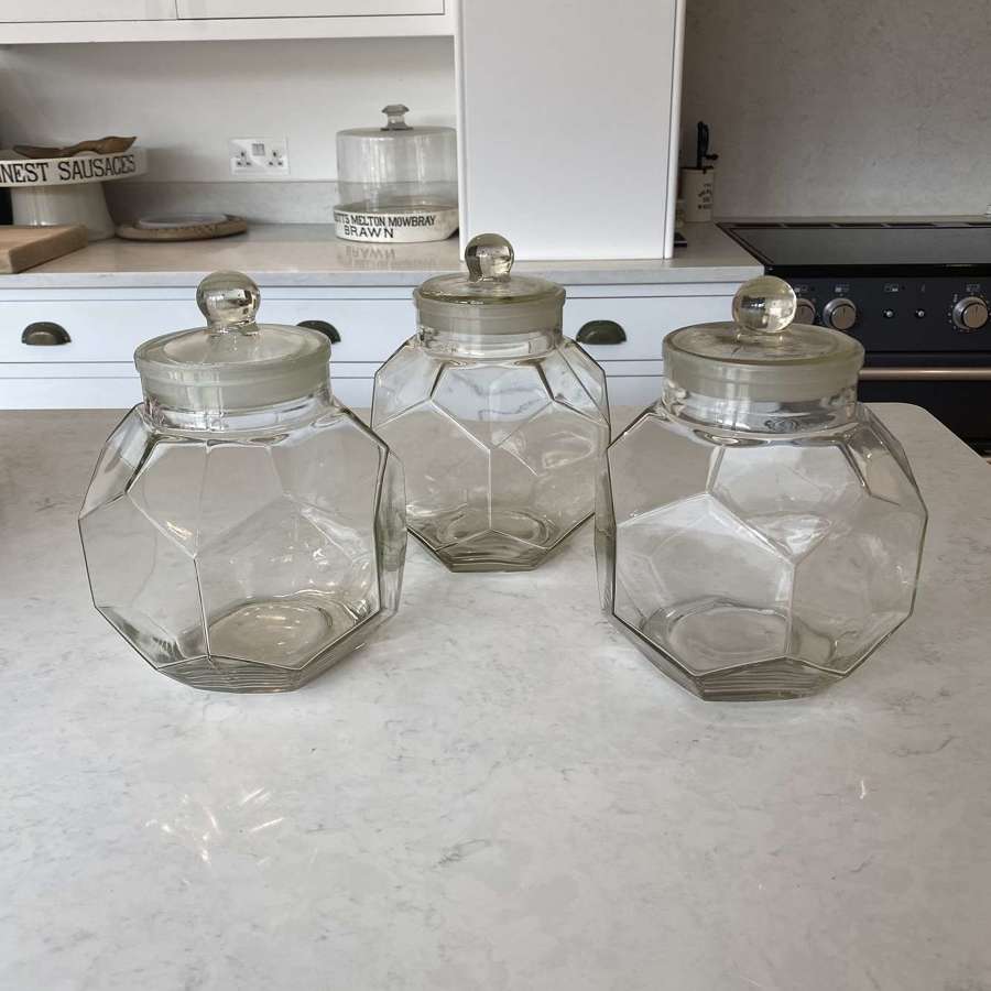 Set of Three Antique Glass Storage Jars - Great Shape - No Damage