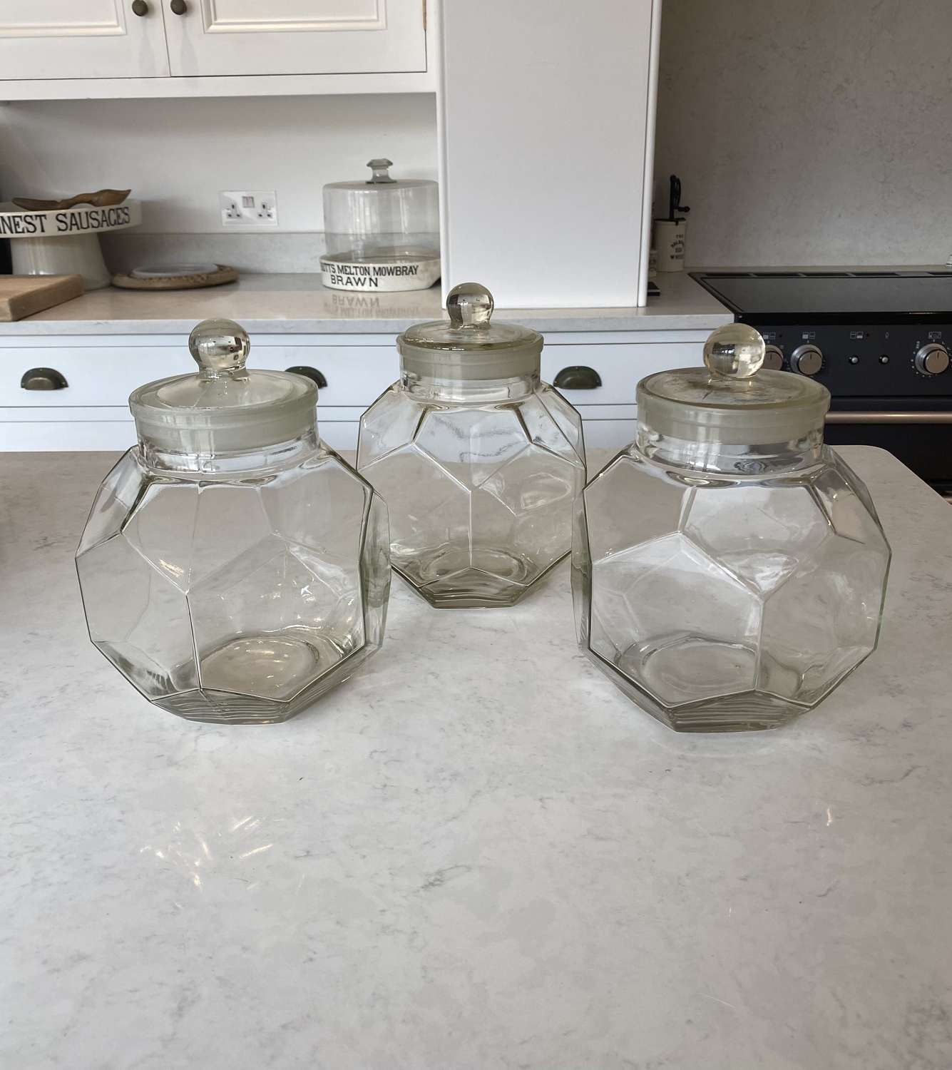 Set of Three Antique Glass Storage Jars - Great Shape - No Damage
