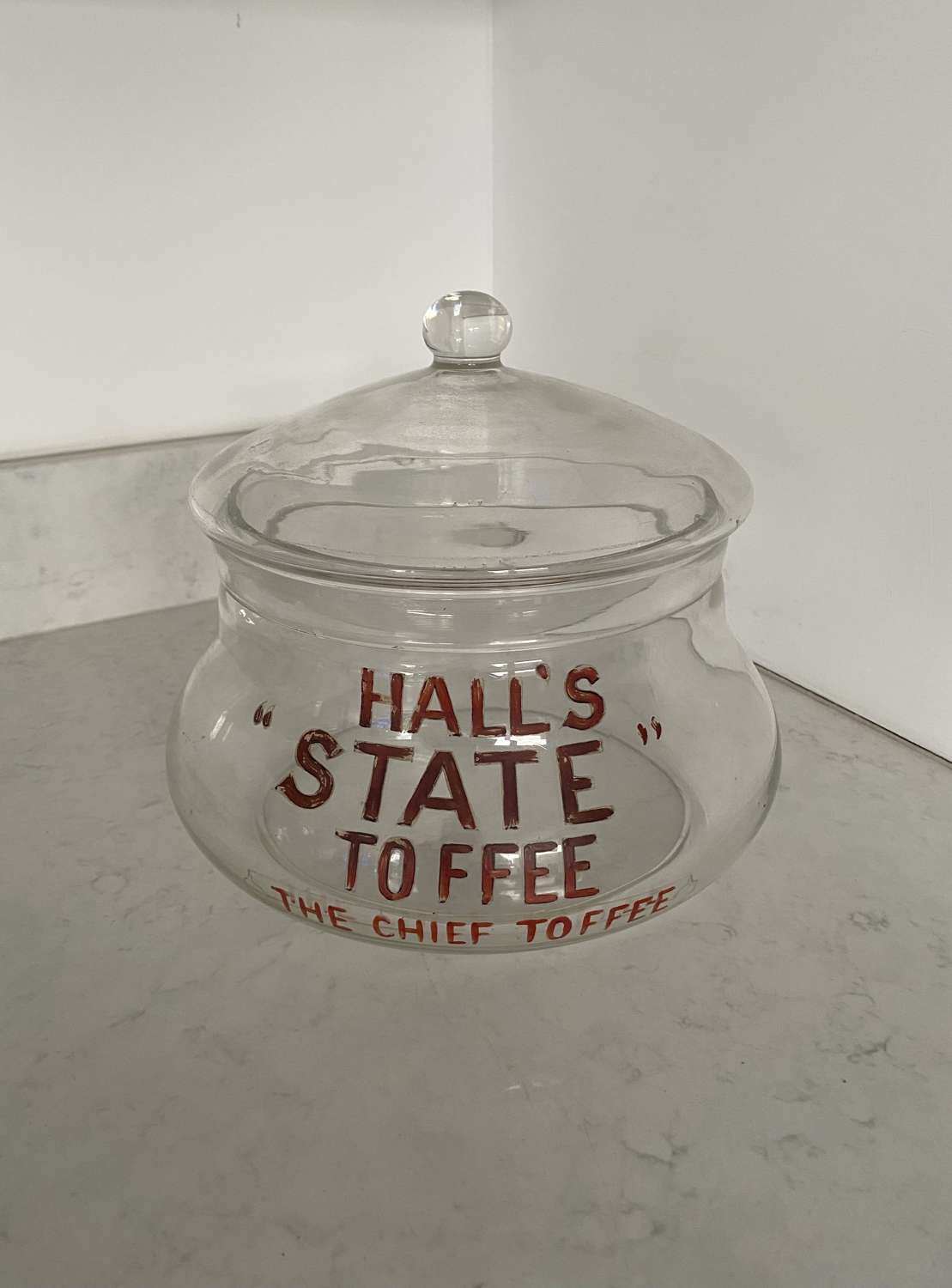 Large Edwardian Shops Advertising Jar - Halls Toffee