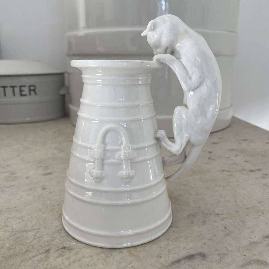 Early 20thC All White Cat That Got The Cream Jug - Mint Condition