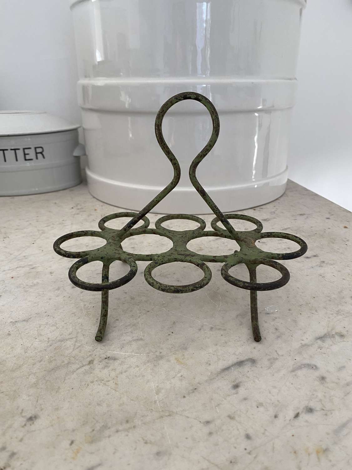 Early 20th Century Cast Iron Egg Rack in its Original Green Paint