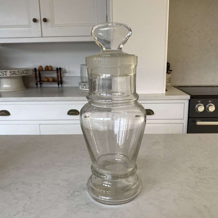 Decorative Antique Glass Storage Jar with Original Stopper
