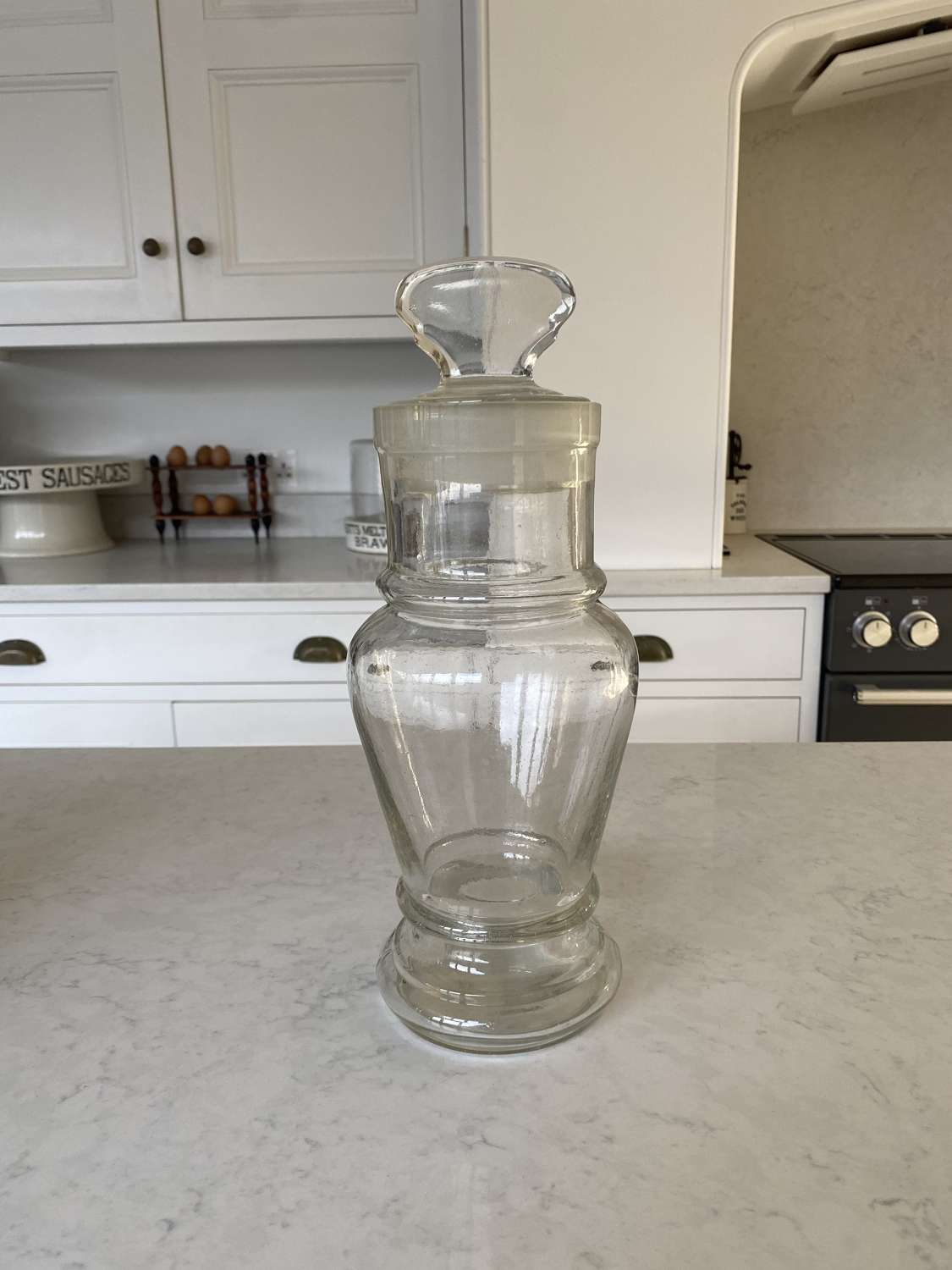 Decorative Antique Glass Storage Jar with Original Stopper