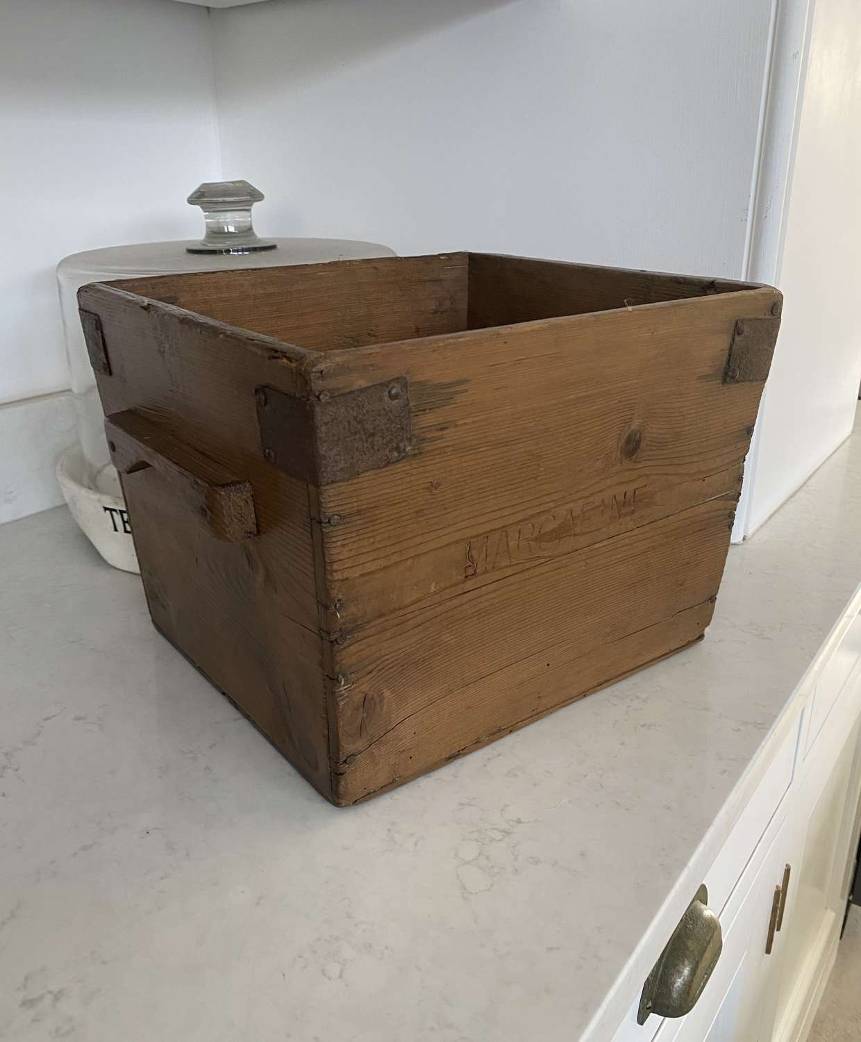 Antique Pine Margarine Storage Box with Side Carrying