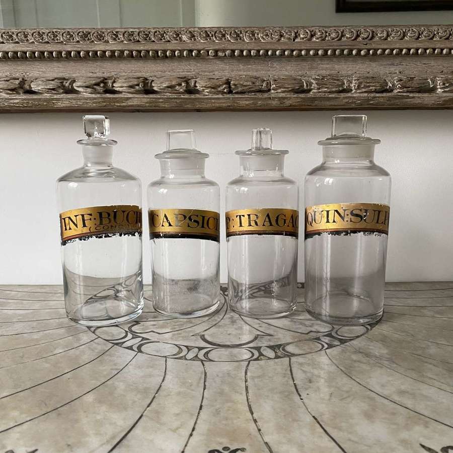 Four Victorian Chemist Jars with Hand Painted Gilded Labels