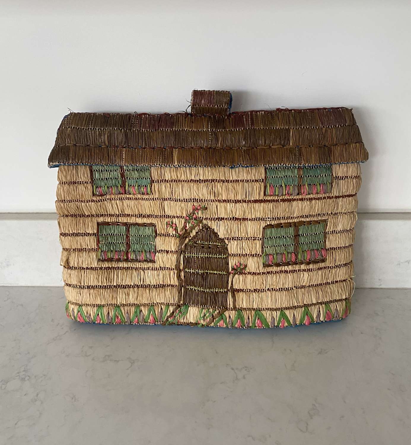 1930s Large Hand Stitched Raffia Cottage Tea Cosy - Double Lined
