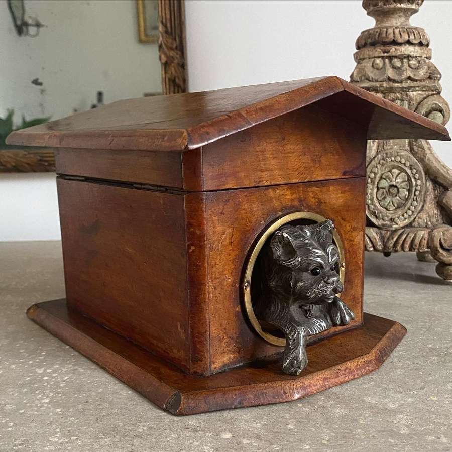 19thC c1880 Dog Kennel Money Box Converted From Cigar Humidor with Key