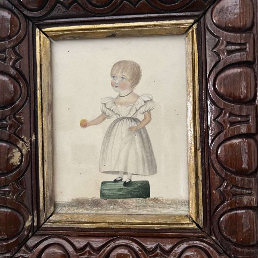 Georgian Watercolour of Girl holding a Ball - Wonderful
