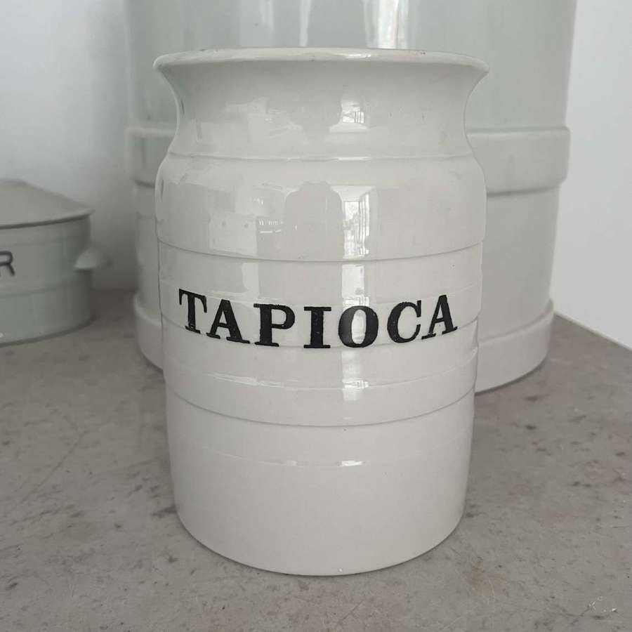 Large Edwardian White Banded Kitchen Storage Jar - Tapioca