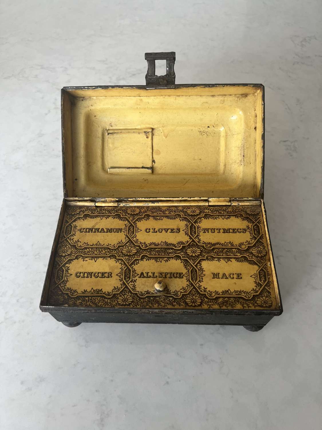 Victorian Toleware Spice Tin - Superb Internal Spice Section Cover