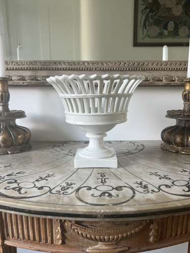 Antique White French Pedestal Fruit Stand in Immaculate Condition
