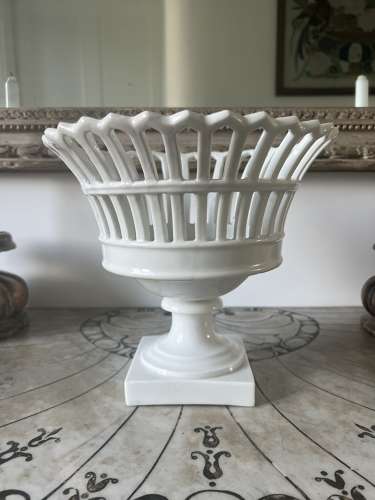 Antique White French Pedestal Fruit Stand in Immaculate Condition