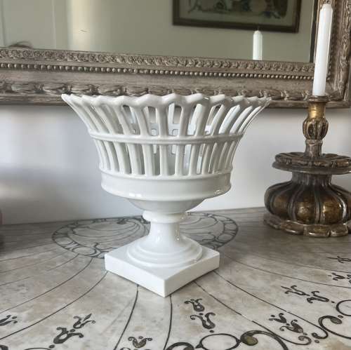 Antique White French Pedestal Fruit Stand in Immaculate Condition