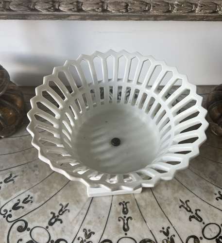 Antique White French Pedestal Fruit Stand in Immaculate Condition
