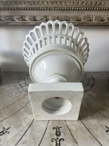 Antique White French Pedestal Fruit Stand in Immaculate Condition