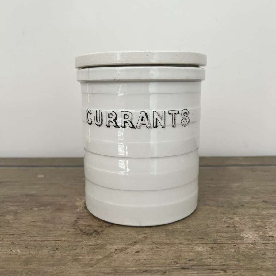 Late Victorian Cetem Ware White Banded Kitchen Storage Jar - Currants