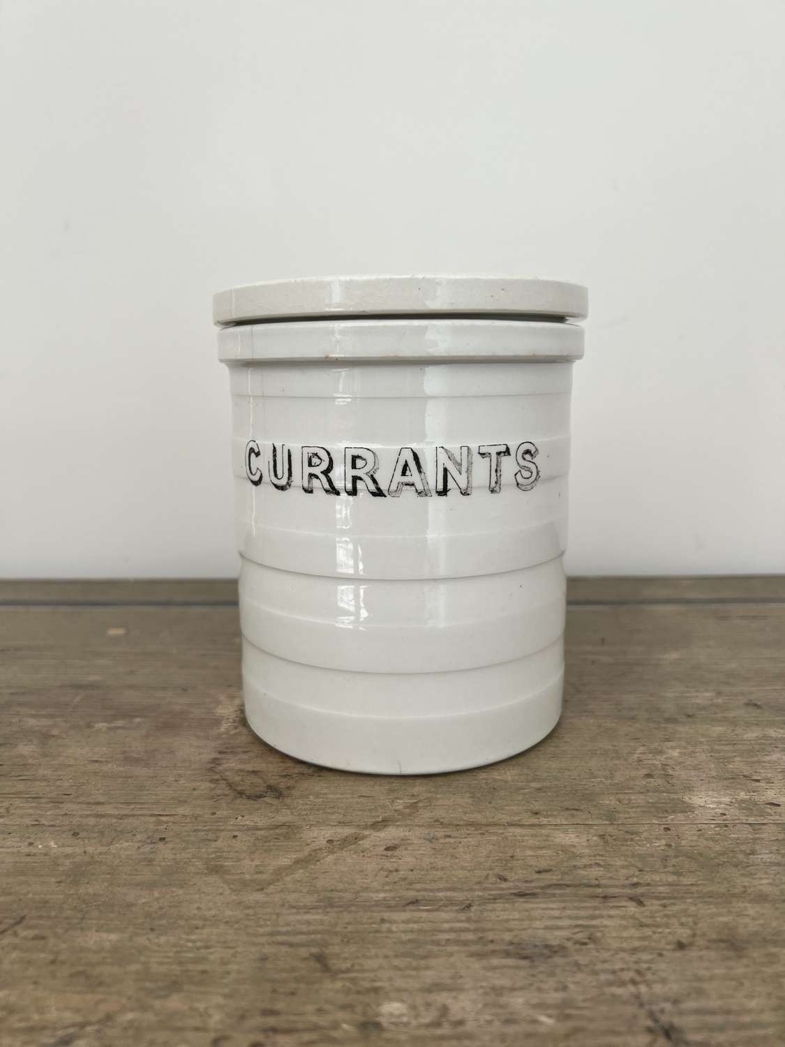 Late Victorian Cetem Ware White Banded Kitchen Storage Jar - Currants