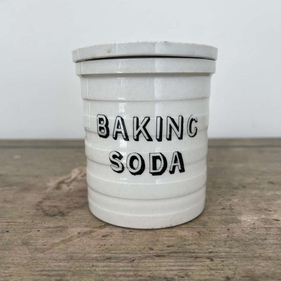 Late Victorian Rare Cetem Ware White Banded Kitchen Jar - Baking Soda
