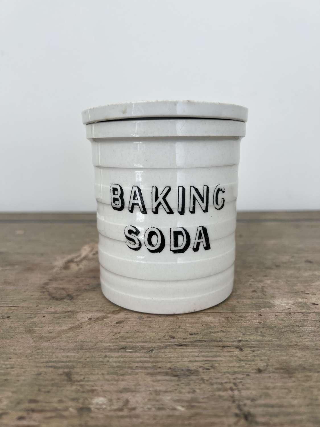 Late Victorian Rare Cetem Ware White Banded Kitchen Jar - Baking Soda