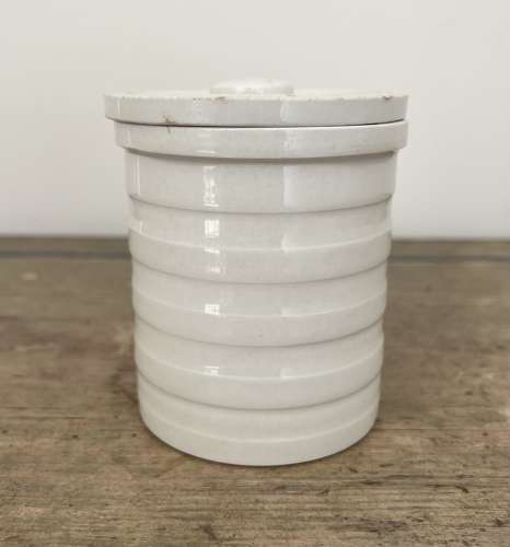 Late Victorian Rare Cetem Ware White Banded Kitchen Jar - Baking Soda