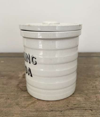 Late Victorian Rare Cetem Ware White Banded Kitchen Jar - Baking Soda