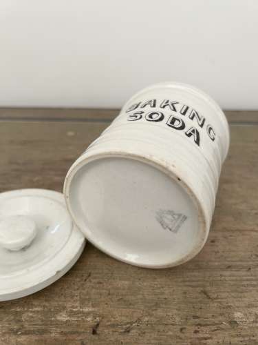 Late Victorian Rare Cetem Ware White Banded Kitchen Jar - Baking Soda