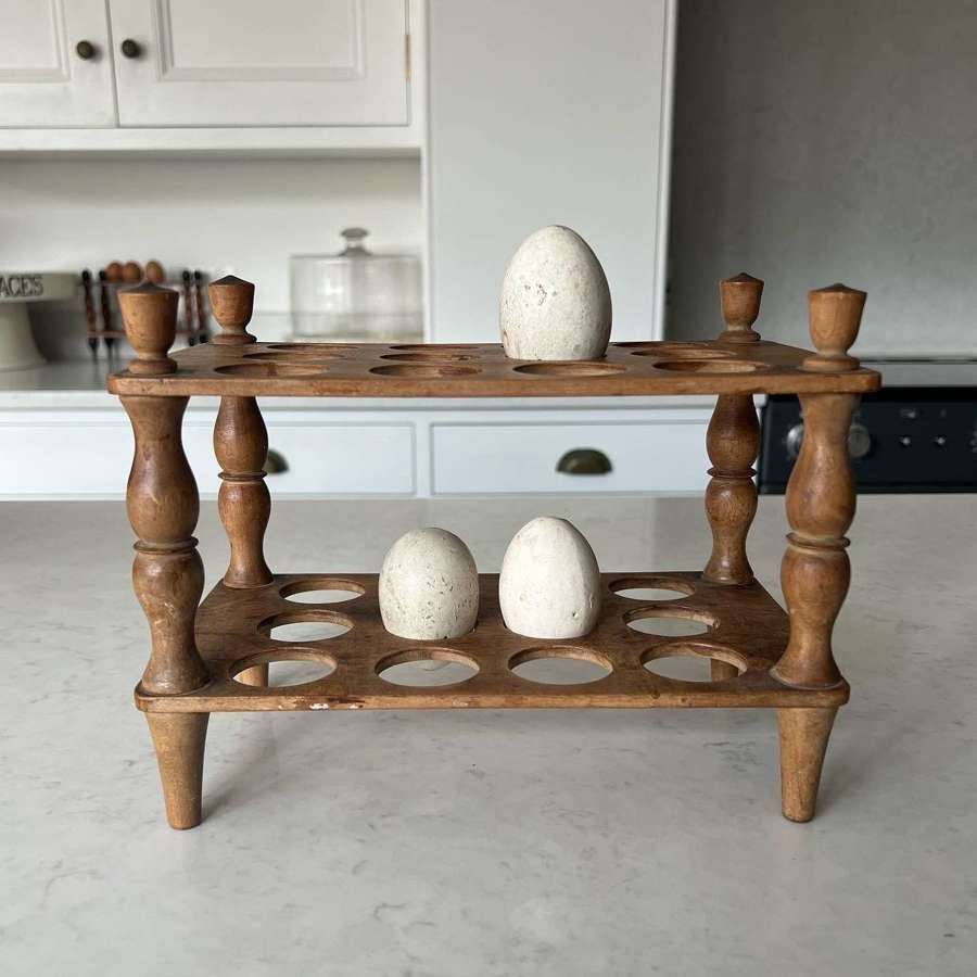 Late Victorian Treen Two Tier Egg Rack with Turned Column Supports