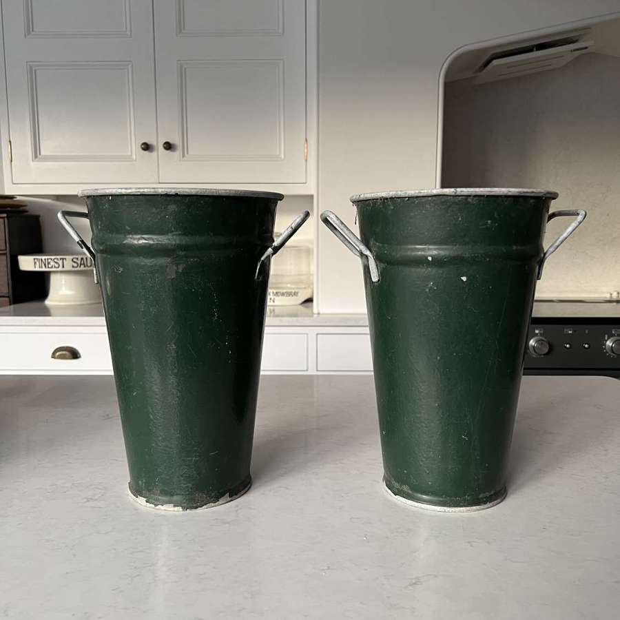 Pair of Mid Century Florists Vases in Original Green Paint