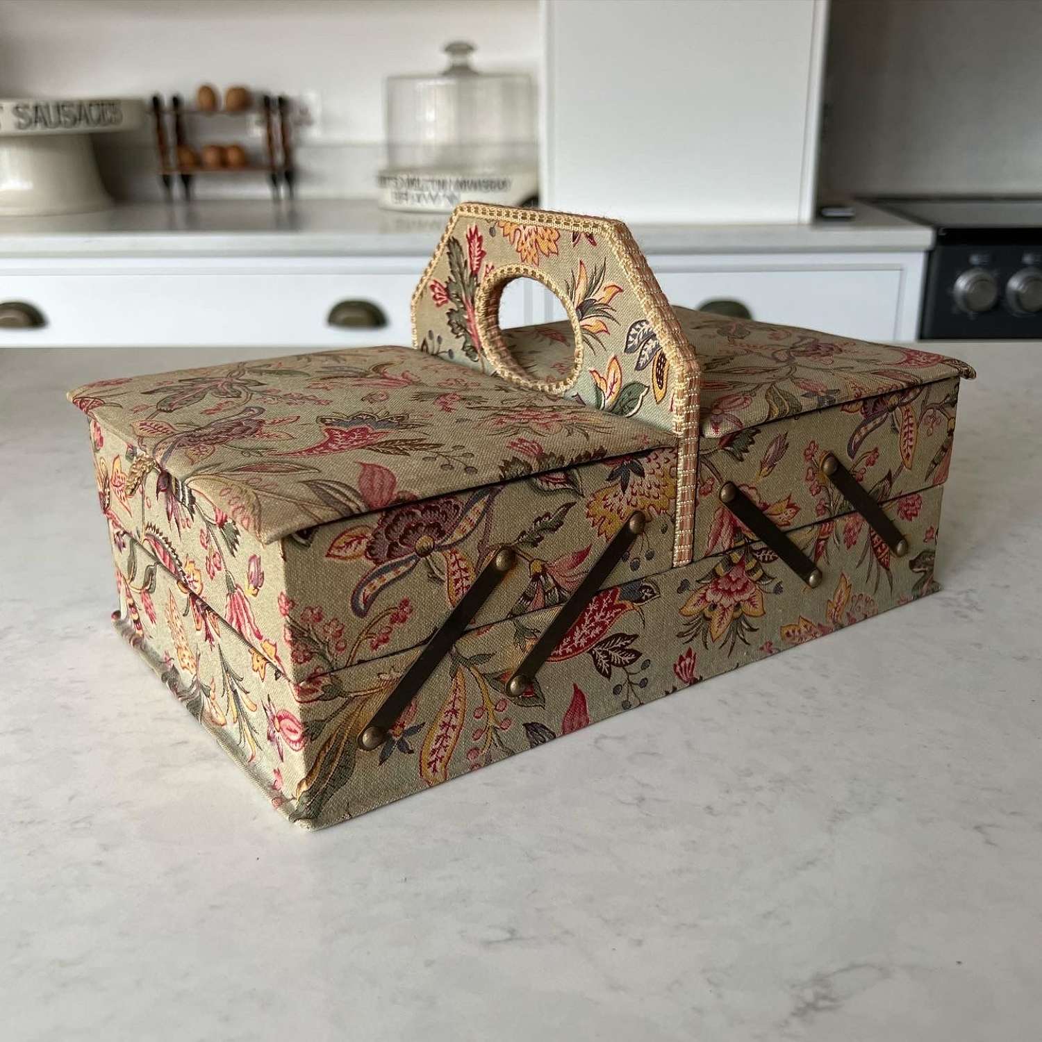 Antique Floral Fabric Covered Extendable Storage Box Lovely Condition