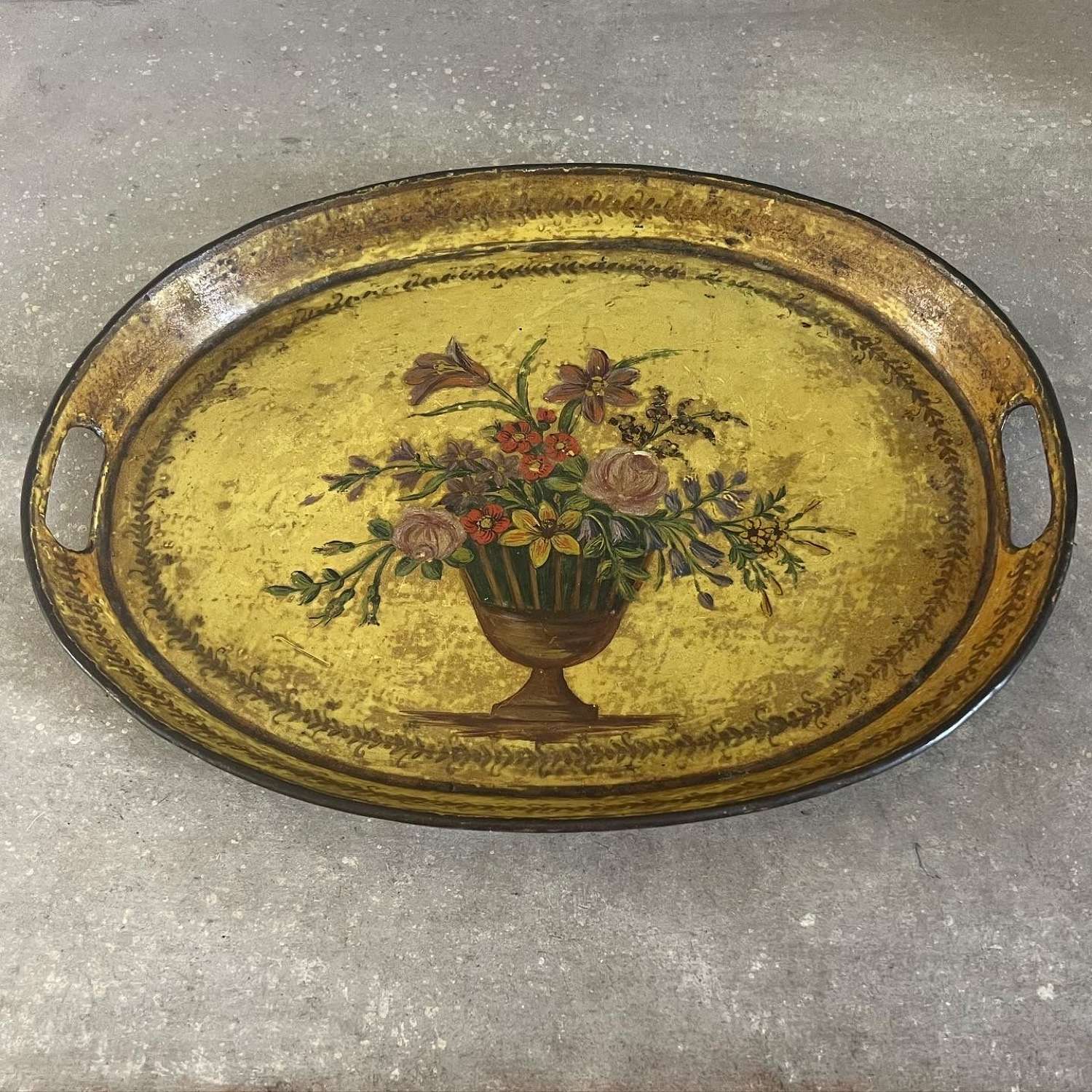 Beautiful Victorian Toleware Tray - Flowers in Urn