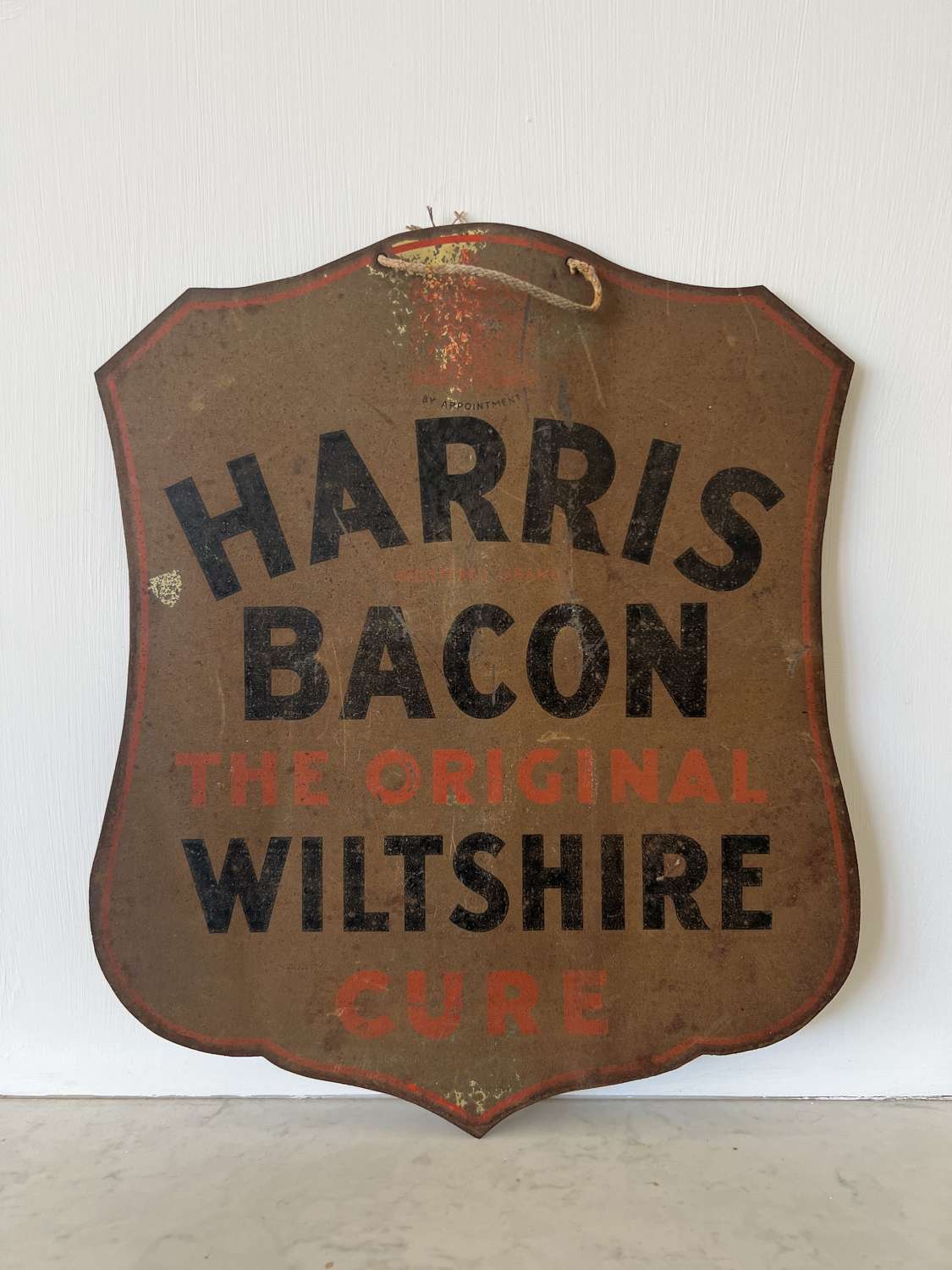 Edwardian Butchers Advertising Tin Shield - Harris Wiltshire Bacon