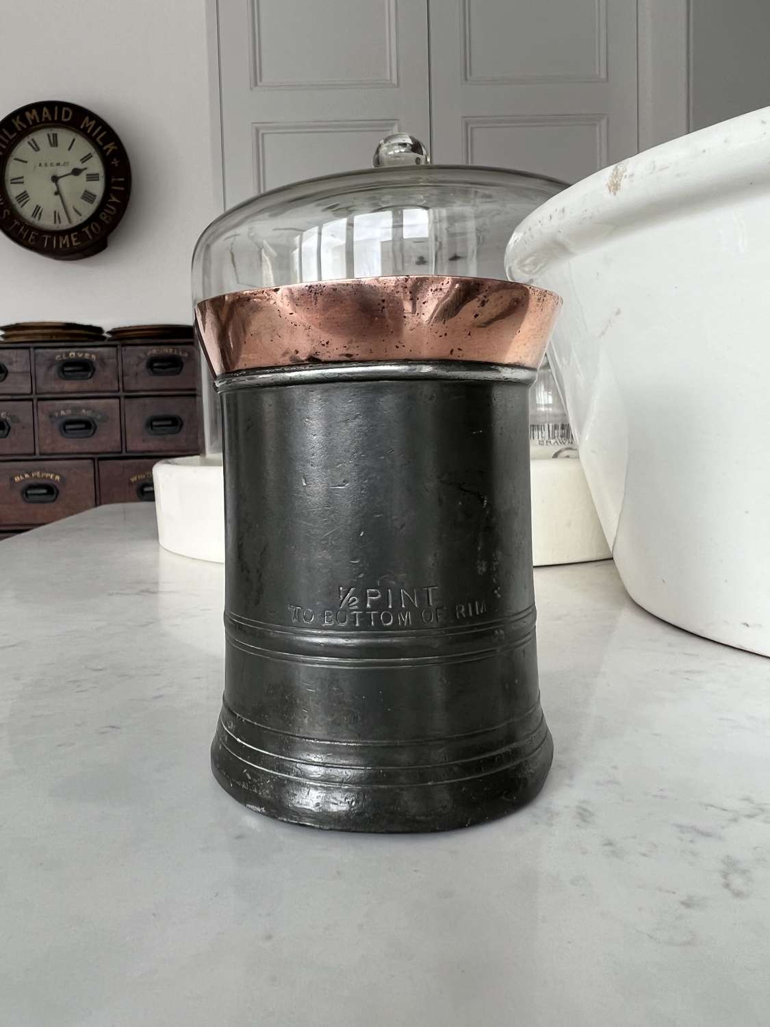 Victorian Copper Top Gaskell’s Pewter 1/2 Pint Measure