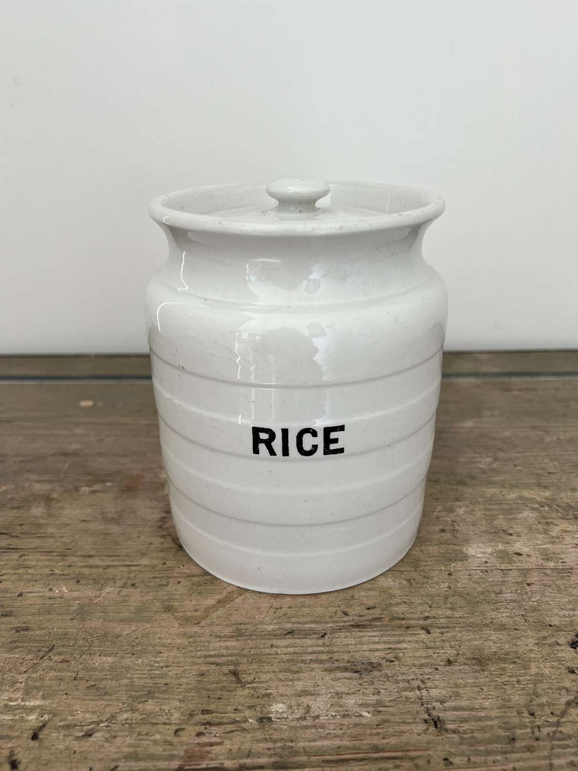 Early 20th Century White Ironstone Kitchen Storage Jar - Rice