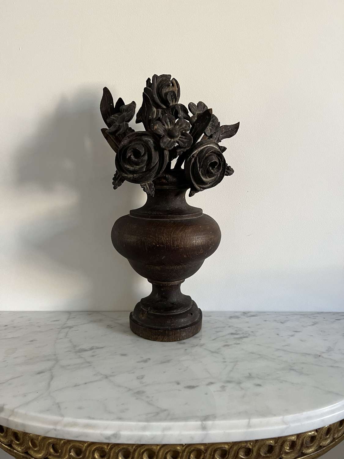 Late Victorian Carved Oak Urn with Flowers