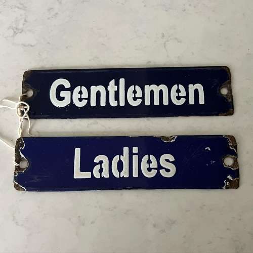 Mid Century Pair of White on Navy Enamel Ladies & Gentlemen Signs